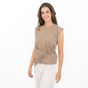 Tilly Drape Cotton Tops Taupe Sleeveless - Quality Brands Outlet