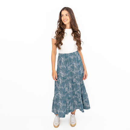 Seasalt Teal Dotted Skies Dark Eden Line Strokes Flare Maxi Skirt-Quality Brands Outlet-
