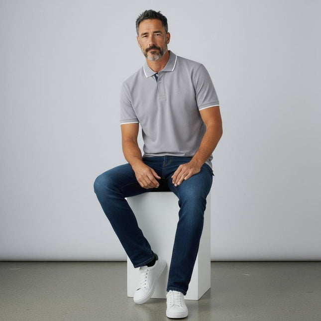 Austin Reed Men Cotton Light Grey Cotton Pique Polo Shirts Short Sleeve Casual Jersey Tops-Quality Brands Outlet-