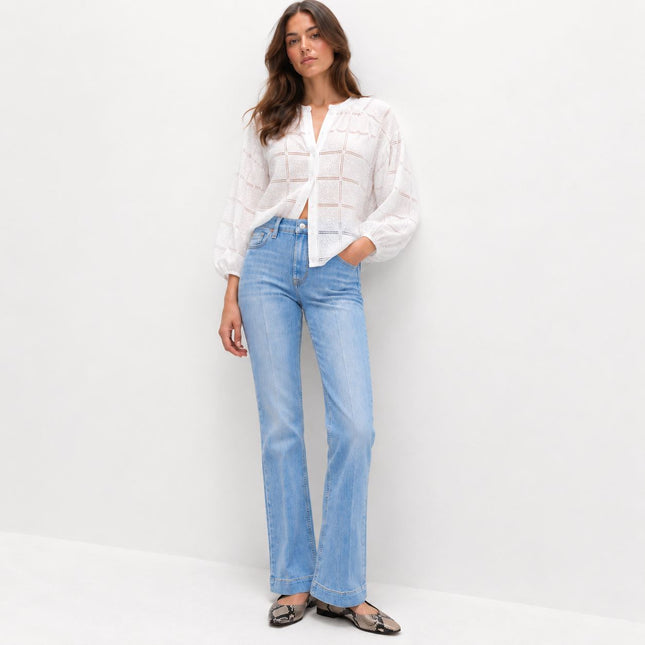 Womens Boot Cut Jeans High Waisted Slim Flare Shape - Light Denim