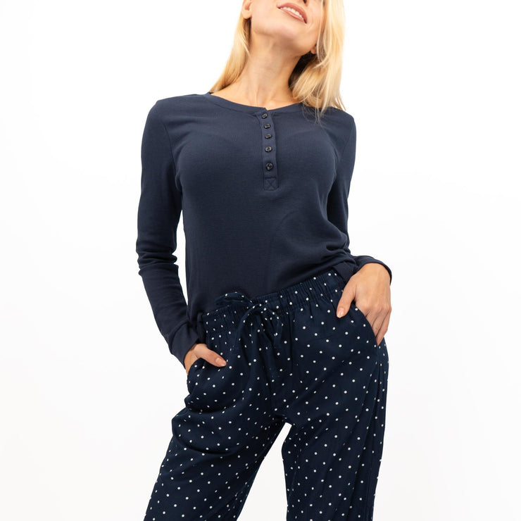 GAP Womens Flannel Sleep Set Pyjamas Navy Blue