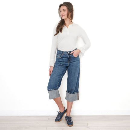 Next Crop Turn Up Jeans Wide Leg Mid - Blue Denim - Quality Brands Outlet