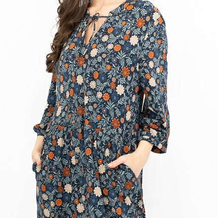 Seasalt Floral Navy Jersey Ankle Length Dress-Quality Brands Outlet-