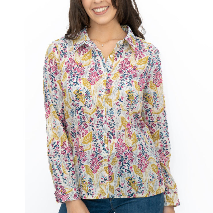 Seasalt Larissa Shirt Top Lino Foxglove Chalk Print - Quality Brands Outlet