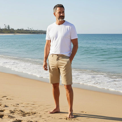 M&S Autograph Sand Beige Lightweight Chino Shorts Regular Fit Summer - Quality Brands Outlet
