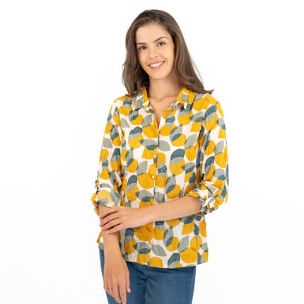 Seasalt Larissa Yellow Leaves and Lemons Sunglow Shirts Long Sleeve Summer Tops-Quality Brands Outlet-