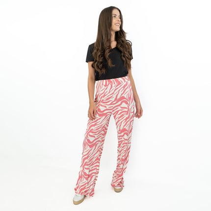 Karen Millen Pink Zebra Print High Waisted Relaxed Fit Wide Leg Jersey Trousers-Quality Brands Outlet-