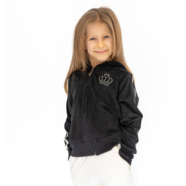 Lipsy Girl Kids Sequin Full Zip Black Velour Hoodies