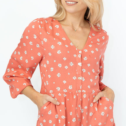 White Stuff Coral Bella Floral Print Long Sleeve Tunic Dress - Quality Brands Outlet
