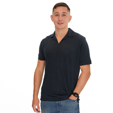 M&S Navy Pure Linen Polo Shirts - Quality Brands Outlet