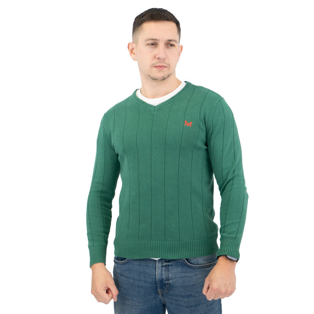 Crew Clothing Mens Jumper Green V-Neck Ribbed Long Sleeve Organic Cotton-Quality Brands Outlet-