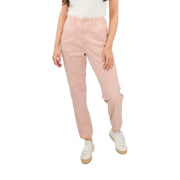 M&S Cotton Rich Slim Fit Trousers Stretch Elasticated Cuff Pink - Quality Brands Outlet