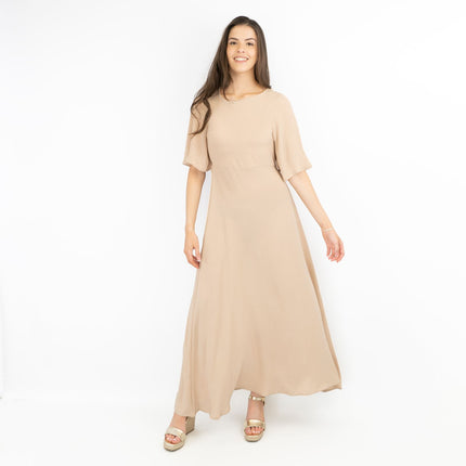 Boohoo Beige Cap Short Sleeve A-line Flare Maxi Dress-Quality Brands Outlet-