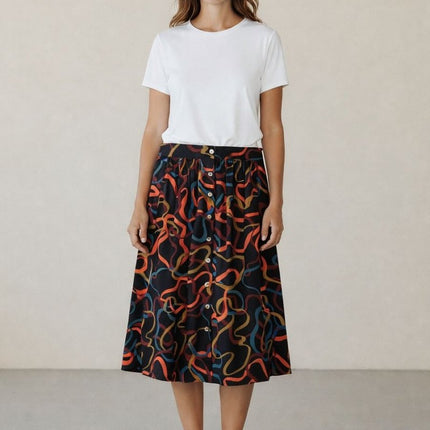 White Stuff Heather Skirt Midi Black Prints-Quality Brands Outlet-