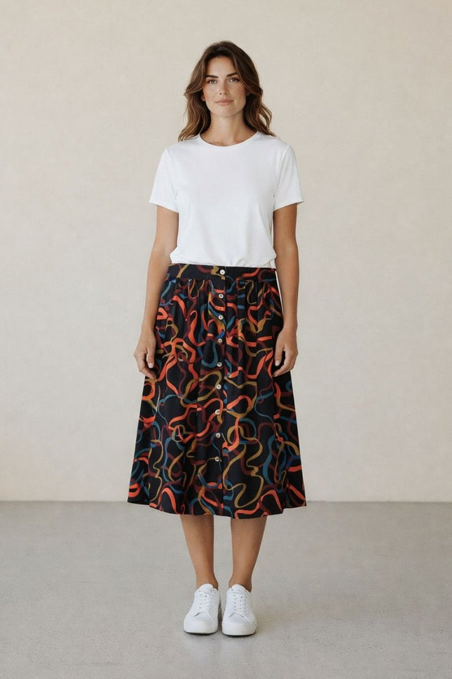 White Stuff Heather Skirt Midi Black Elasticated - Quality Brands Outlet