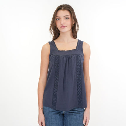 Weird Fish Navy Chelle Square Neck Jersey Vest Top - Quality Brands Outlet