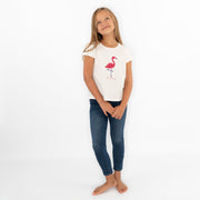 Girls Flamingo White T-Shirt Short Sleeve Tops