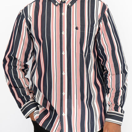 Premium Brand Long Sleeve Navy Striped Shirt-Quality Brands Outlet-