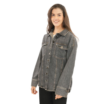 Next Denim Overshirt Long Sleeve Oversized Tops Black-Quality Brands Outlet-
