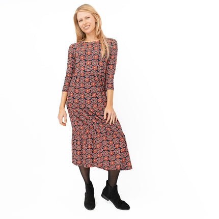 Seasalt Black Red Floral Line Strokes Dress-Quality Brands Outlet-