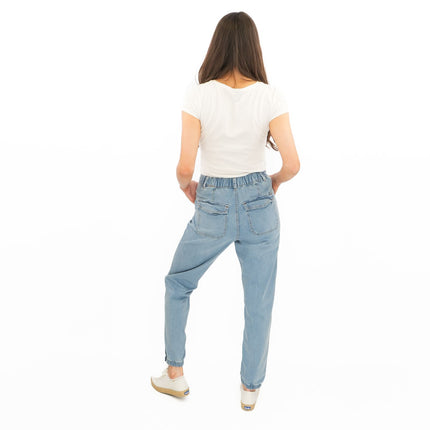 M&S Slim Leg Ankle Grazer Stretch Elasticated Cuff Light Blue Jeans - Quality Brands Outlet