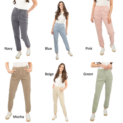 M&S Cotton Blend Slim Fit Trousers Stretch Elasticated Cuff Mocha - Quality Brands Outlet