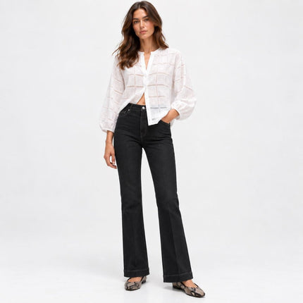 Womens Boot Cut Jeans High Waisted Slim Flare Shape - Black