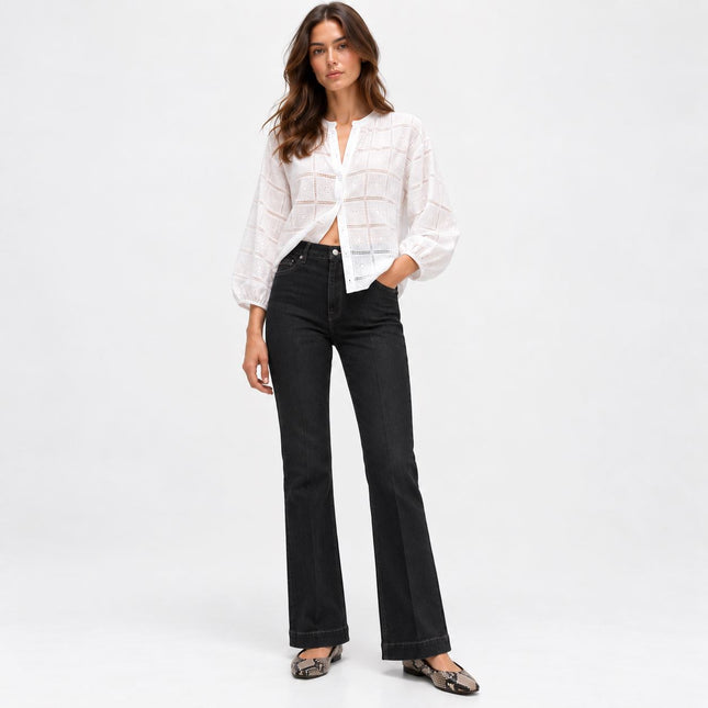 Womens Boot Cut Jeans High Waisted Slim Flare Shape - Black