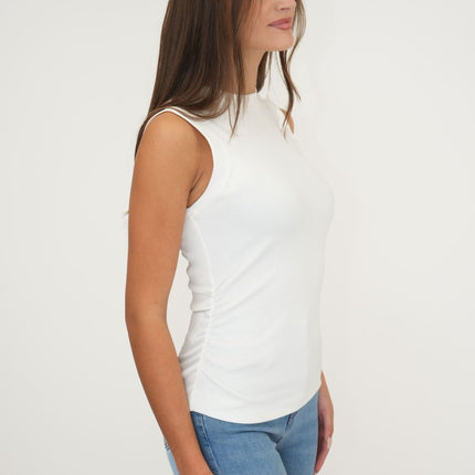White Fine Rib Ruched Trudy Vest Top - Quality Brands Outlet