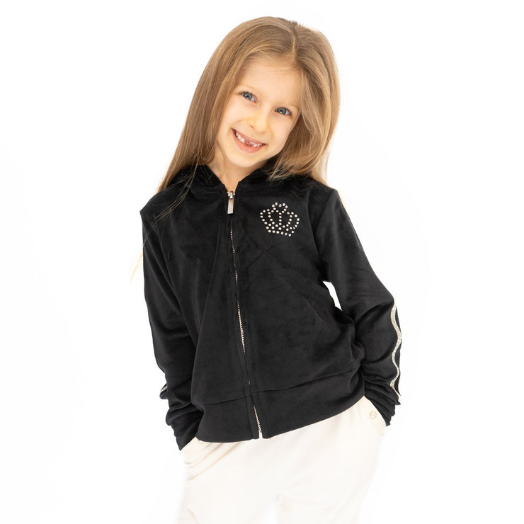 Lipsy Girl Kids Sequin Full Zip Black Velour Hoodies