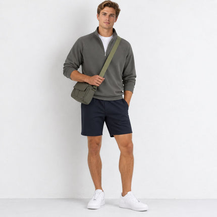 Mens Jumpers Half Zip Sole Textured Long Sleeve Tops – Sage Green