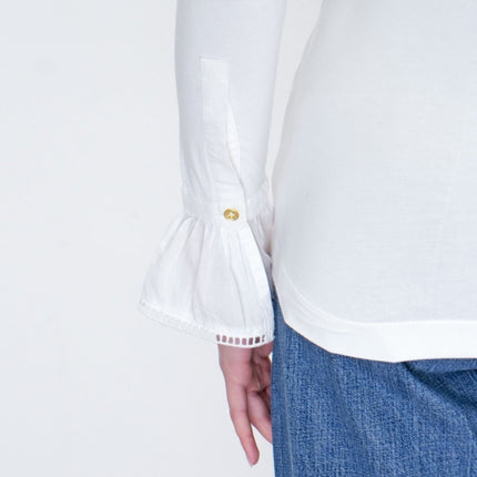 Joules Kate White Frilled Neck Long Sleeve Top-Quality Brands Outlet-
