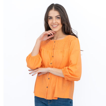 White Stuff Daniella Shirred 3/4 Sleeve Top-Quality Brands Outlet-