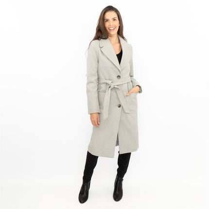 M&S Grey Herringbone Belted Tailored Coat-Quality Brands Outlet-