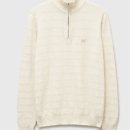 Crew Clothing Mens Jumper Half Zip Cashmere Blend Cream - Quality Brands Outlet