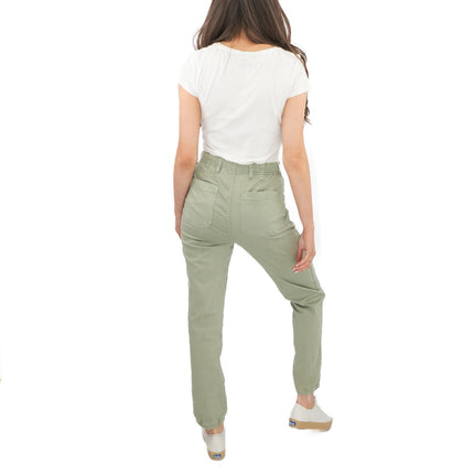 M&S Cotton Rich Slim Fit Trousers Stretch Elasticated Cuff Green - Quality Brands Outlet