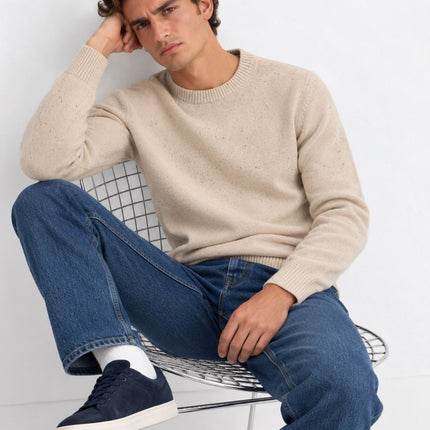 Mens Jumpers Ultimate Lambswool Crew Neck Jumper - Stone Beige-Quality Brands Outlet-