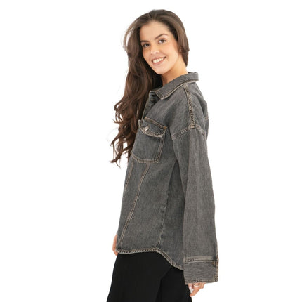 Next Denim Overshirt Long Sleeve Oversized Tops Black-Quality Brands Outlet-