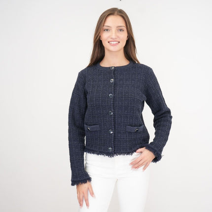 M&S Button Up Fringe Cardigan Navy-Quality Brands Outlet-