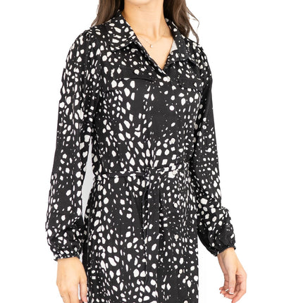 Oasis Black White Polka Dot Long Sleeve Midi Shirt Dresses-Quality Brands Outlet-