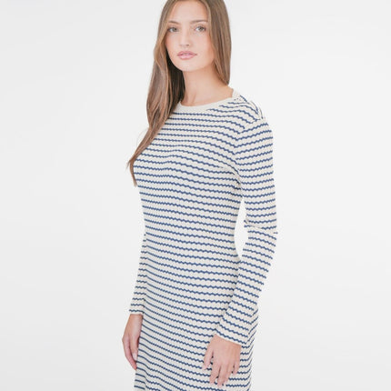 M&S Ecru Cream Striped Midi Dress-Quality Brands Outlet-