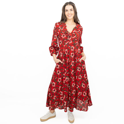 Seasalt Red Furled Flower Dress in Mary Rose Flo Print-Quality Brands Outlet-