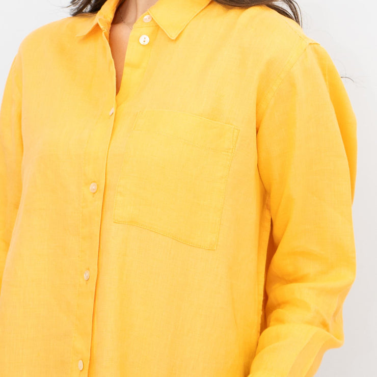 M&S Womens Yellow Pure Linen Collared Blouse