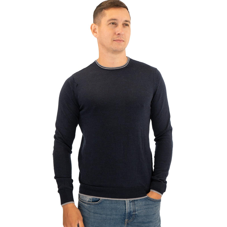 Nicole Farhi Farhi Mens Crew Neck Merino Wool Jumper Navy