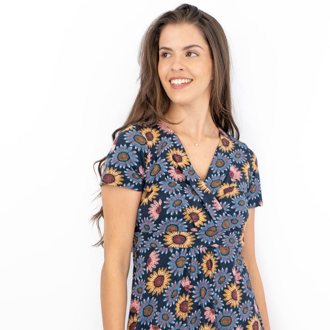 Seasalt Navy Sunflower Chapelle Jersey Midi Dress-Quality Brands Outlet-