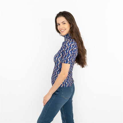 Karen Millen Purple Geo Print Short Sleeve Tops-Quality Brands Outlet-