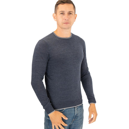Nicole Farhi Farhi Mens Crew Neck Merino Wool Jumper Blue-Quality Brands Outlet-