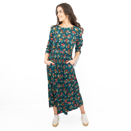 Seasalt Teal Forestry Dress in Floral Quilt Loch Print-Quality Brands Outlet-