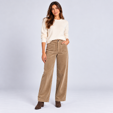 Womens Wide Leg Cord Trousers - Fawn