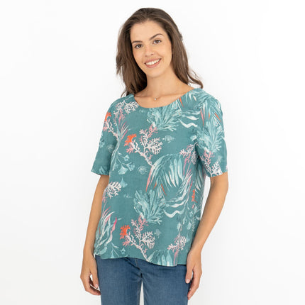 Seasalt Green Seaweed Linen Blouse Relaxed Fit Short Sleeve Tops-Quality Brands Outlet-
